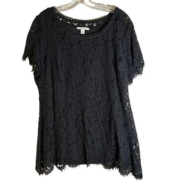 Isaac Mizrahi Live! Black Women's Shell with Lace Overlay Size 1X - Picture 2 of 9
